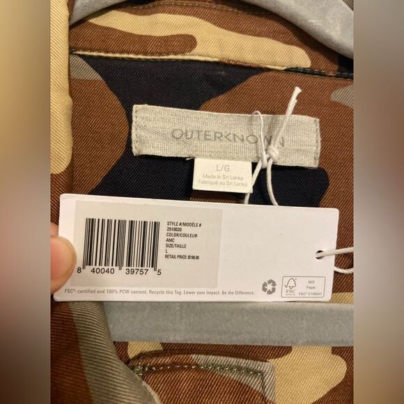 NWT outerknown camo utility jacket camouflage print Sz L linen blend cotton - Picture 9 of 13